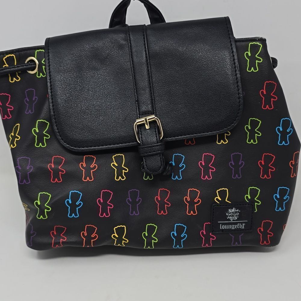 Loungefly Sourpatch Kids Multicolor All Over Pattern. Cinch Backpack
